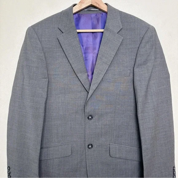 Brook Taverner Mens 36R Wool Two Button Slim Fit Blazer Sport Coat In Grey